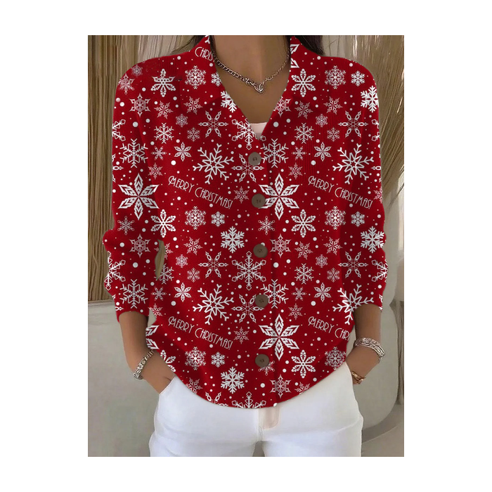 Women Christmas Printing Long Sleeve Shawl Collar Vintage Spring/Fall Cardigan Outerwear