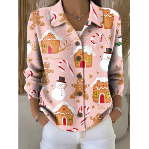 Women Christmas Snowman Printing Long Sleeve Shawl Collar Vintage Spring/Fall Cardigan Outerwear