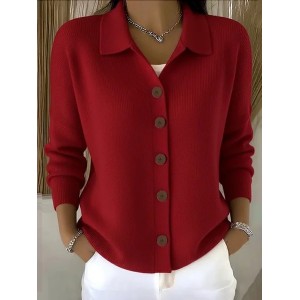 Women Plain Printing Long Sleeve Shawl Collar Vintage Spring/Fall Cardigan Outerwear