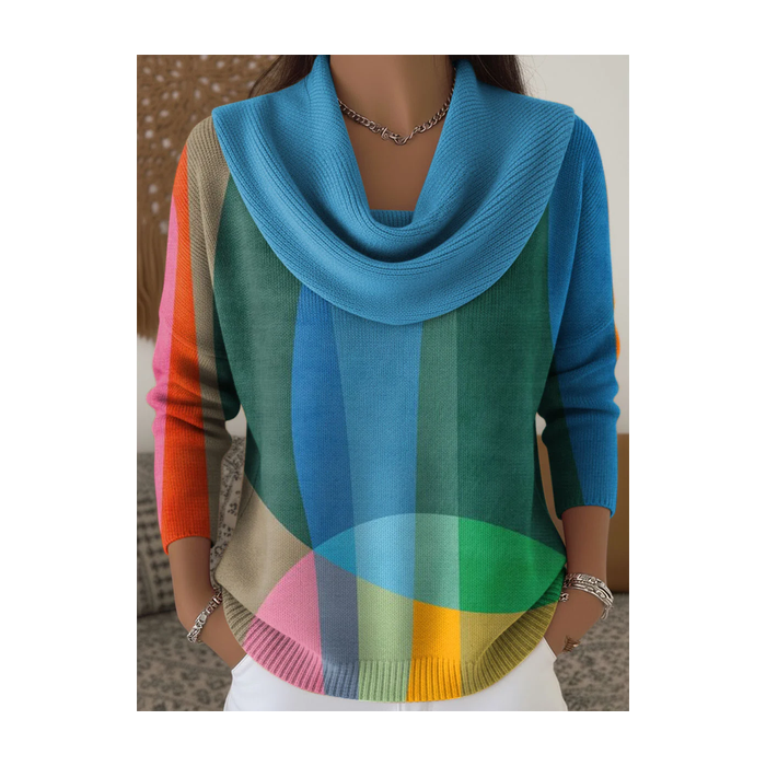 Women Abstract Printing Spring/Fall Casual Long Sleeve Cowl Neck Sweater