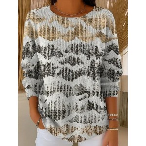 Women Abstract Printing Spring/Fall Casual Long Sleeve Crew Neck Sweater