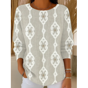 Women Abstract Printing Spring/Fall Casual Long Sleeve Crew Neck Sweater