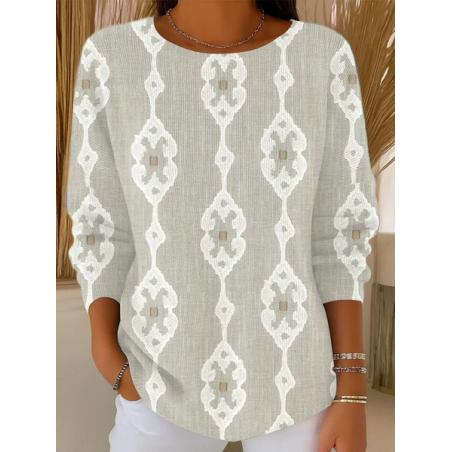 Women Abstract Printing Spring/Fall Casual Long Sleeve Crew Neck Sweater