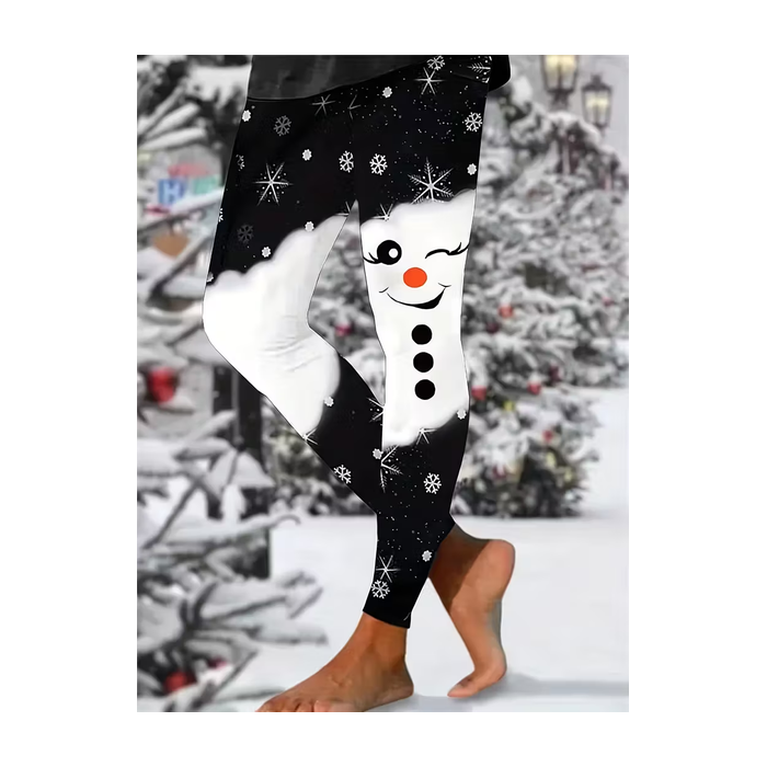 Women Christmas Snowman Casual All Season Printing Long Leggings