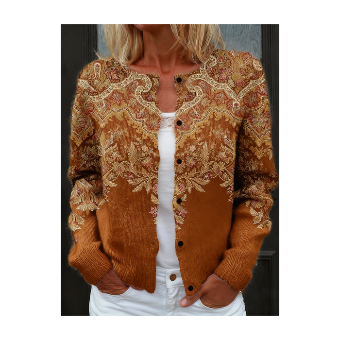 Women Geometric Vintage Spring/Fall Buttons Knitted Cardigan