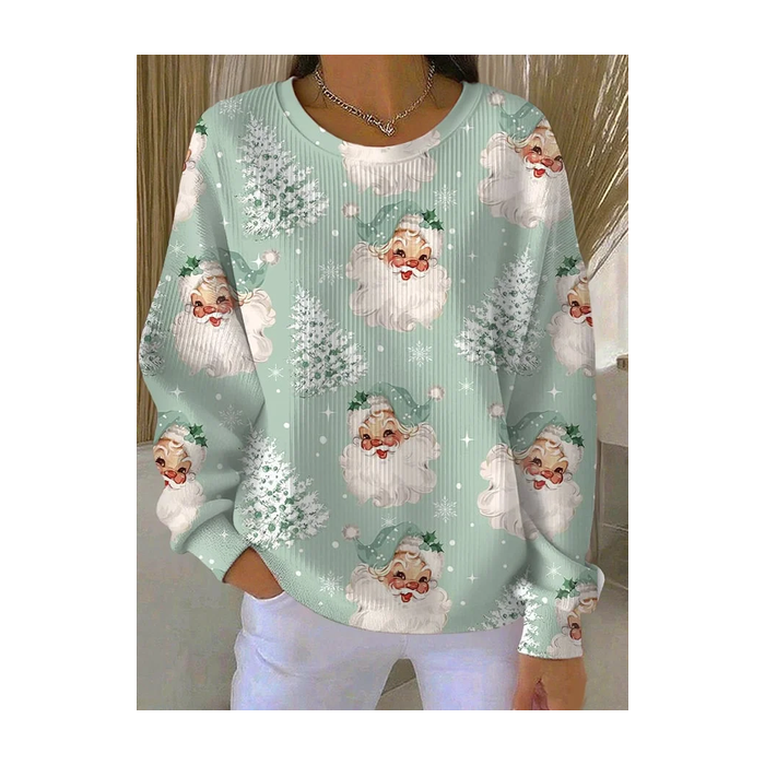 Women Santa Claus Crew Neck Printing Casual Spring/Fall Long Sleeve Sweatshirt