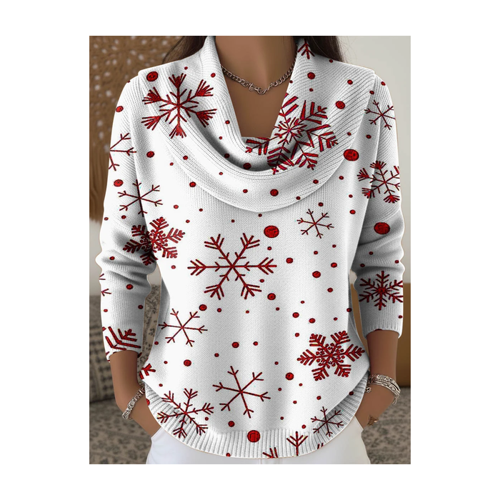 Women Christmas Printing Spring/Fall Casual Long Sleeve Cowl Neck Sweater