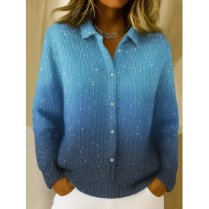 Women Ombre Printing Long Sleeve Shawl Collar Vintage Spring/Fall Cardigan Outerwear