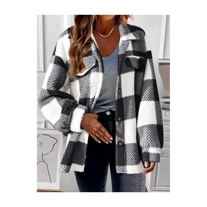 Women Spring/Fall Outerwear Vintage Printing Color Block Long Sleeve Shawl Collar Jacket