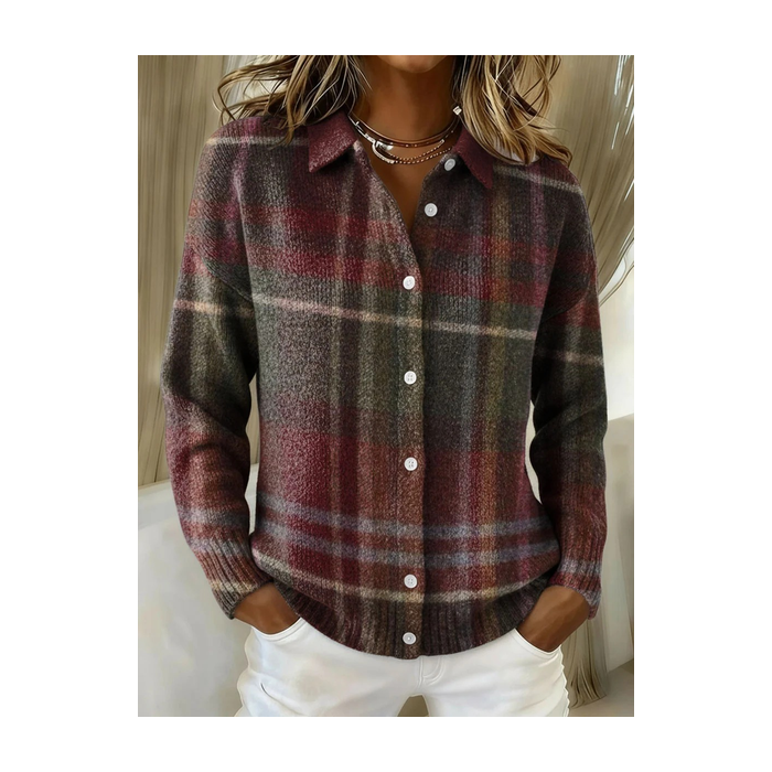 Women Plaid Printing Long Sleeve Shawl Collar Vintage Spring/Fall Cardigan Outerwear