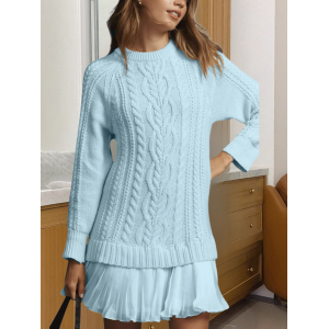Women Geometric Long Sleeve Autumn Jacquard Dress Crew Neck Daily Sexy Mini Sweater A-Line Dress