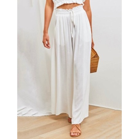 Wide Leg High Waisted Drawstring Flowy Palazzo Pants with Pockets