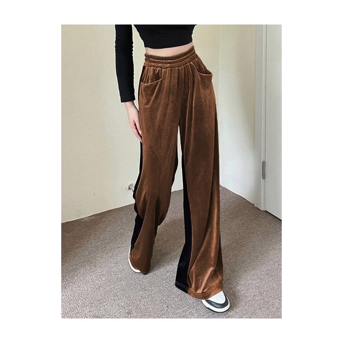 Women Color Block Long Elastic Waist Pants Casual Spring/Fall Trousers