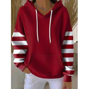 Women Striped Spring/Fall Printing Long Sleeve Casual Daily Hoodie