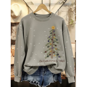 Women Christmas Crew Neck Printing Casual Spring/Fall Long Sleeve Sweatshirt