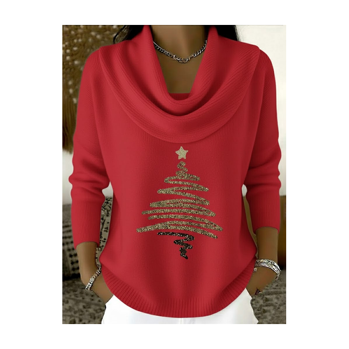Women Christmas Printing Spring/Fall Casual Long Sleeve Cowl Neck Sweater