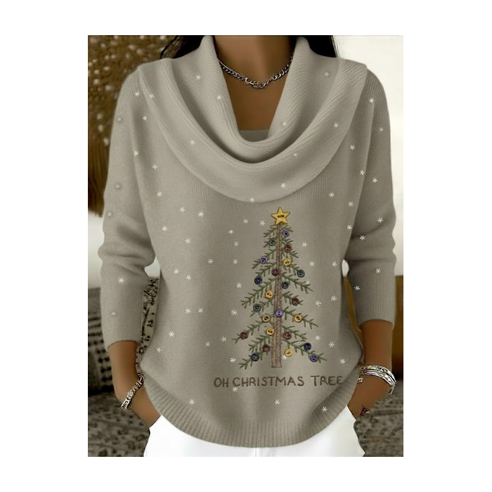 Women Christmas Printing Spring/Fall Casual Long Sleeve Cowl Neck Sweater