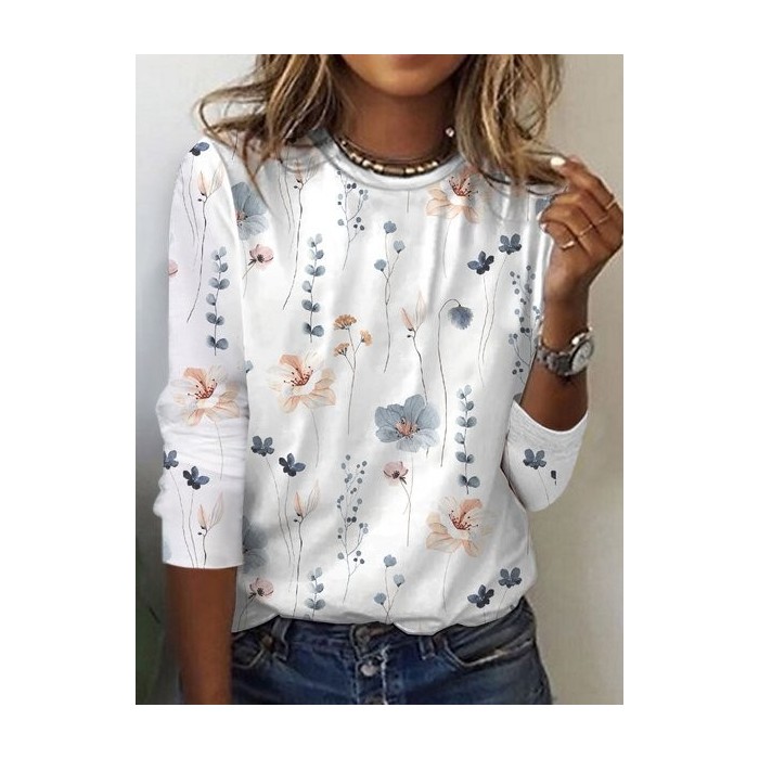 Casual Floral Loose Knitted T-Shirt