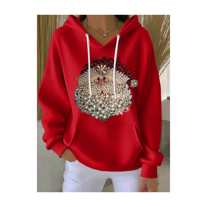 Women Santa Claus Spring/Fall Printing Long Sleeve Casual Daily Hoodie