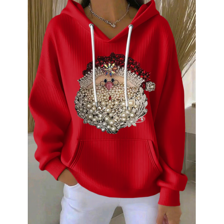 Women Santa Claus Spring/Fall Printing Long Sleeve Casual Daily Hoodie