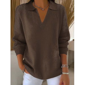 Women Plain Solid Spring/Fall Casual Long Sleeve Shawl Collar Sweater