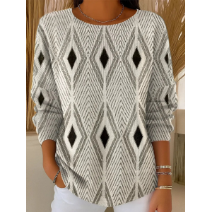 Women Abstract Printing Spring/Fall Casual Long Sleeve Crew Neck Sweater