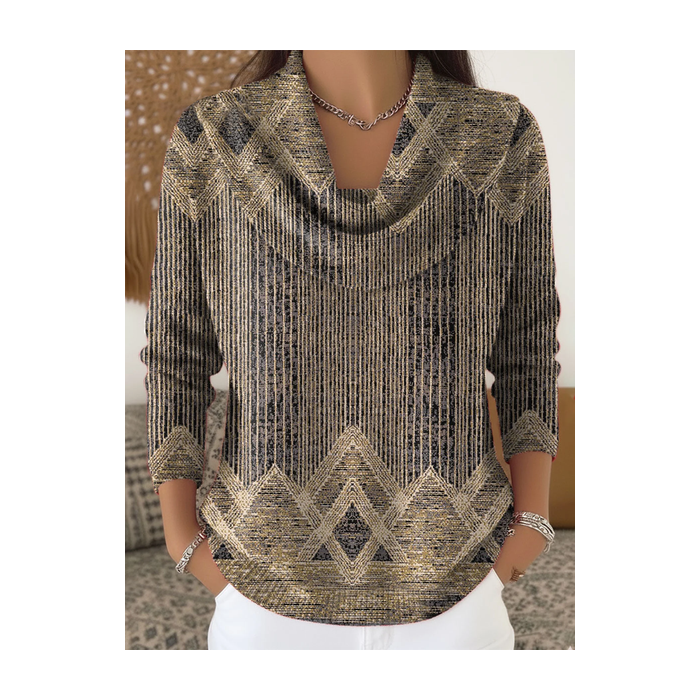 Women Abstract Printing Spring/Fall Casual Long Sleeve Cowl Neck Sweater