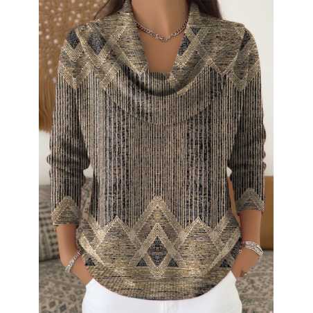 Women Abstract Printing Spring/Fall Casual Long Sleeve Cowl Neck Sweater