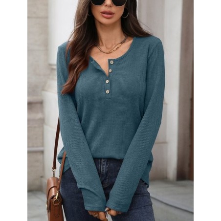 Women Plain Long Sleeve Tee T-shirt V Neck Split Joint Casual Spring/Fall Top