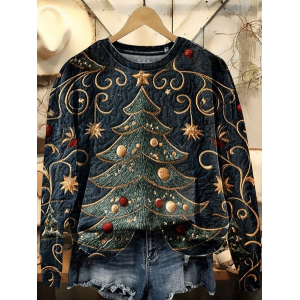 Women Christmas Crew Neck Printing Casual Spring/Fall Long Sleeve Sweatshirt