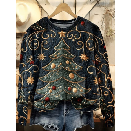 Women Christmas Crew Neck Printing Casual Spring/Fall Long Sleeve Sweatshirt