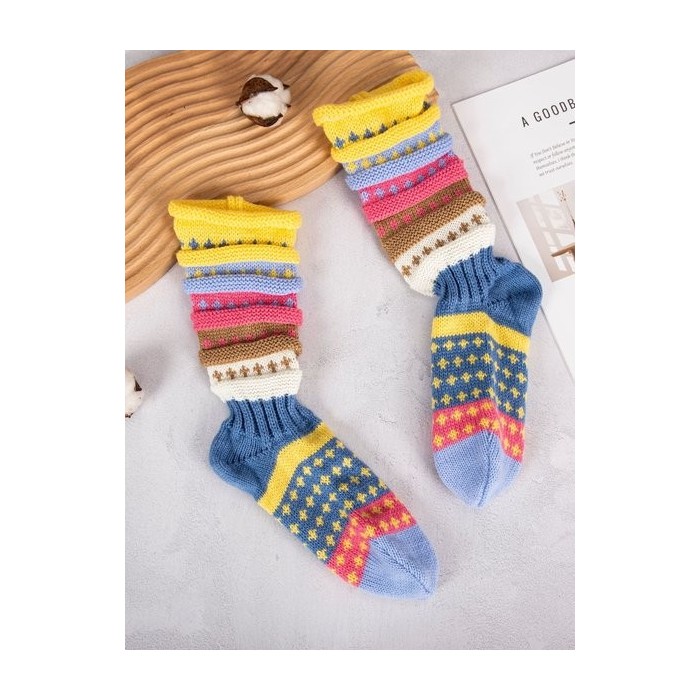 Women's Colorful Striped Slouch Socks Warm Color-blocked Star-patterned Wool Floor Ethnic Style Mid-calf Socks