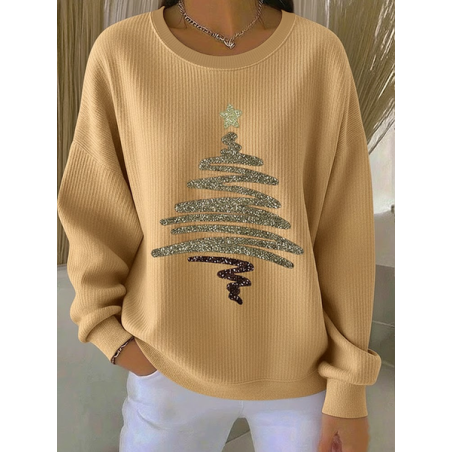 Women Christmas Crew Neck Printing Casual Spring/Fall Long Sleeve Sweatshirt