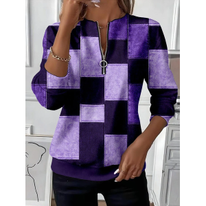 Women Abstract Plaid Crew Neck Printing Casual Spring/Fall Long Sleeve Sweatshirt