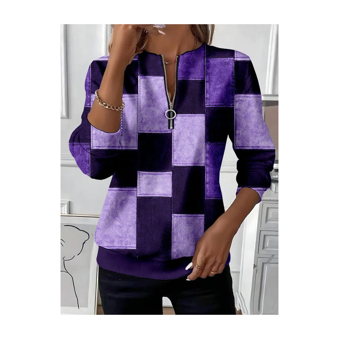Women Abstract Plaid Crew Neck Printing Casual Spring/Fall Long Sleeve Sweatshirt