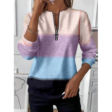 Women Multicolor Block Crew Neck Printing Casual Spring/Fall Long Sleeve Sweatshirt