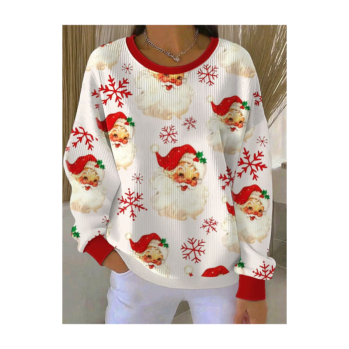 Women Santa Claus Crew Neck Printing Casual Spring/Fall Long Sleeve Sweatshirt