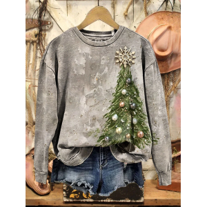 Women Christmas Crew Neck Printing Casual Spring/Fall Long Sleeve Sweatshirt