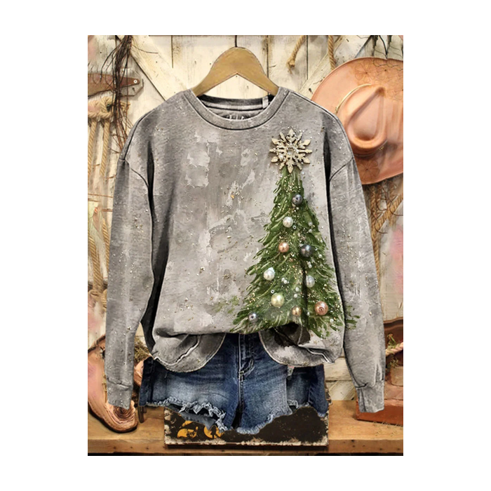 Women Christmas Crew Neck Printing Casual Spring/Fall Long Sleeve Sweatshirt