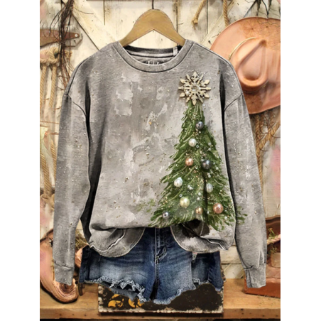 Women Christmas Crew Neck Printing Casual Spring/Fall Long Sleeve Sweatshirt