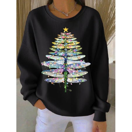 Women Christmas Crew Neck Printing Casual Spring/Fall Long Sleeve Sweatshirt