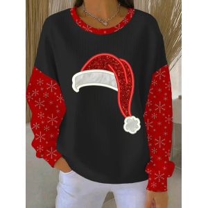 Women Christmas Crew Neck Printing Casual Spring/Fall Long Sleeve Sweatshirt