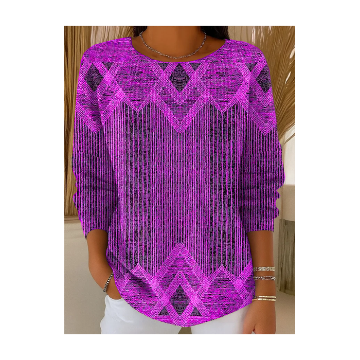 Women Abstract Printing Spring/Fall Casual Long Sleeve Crew Neck Sweater