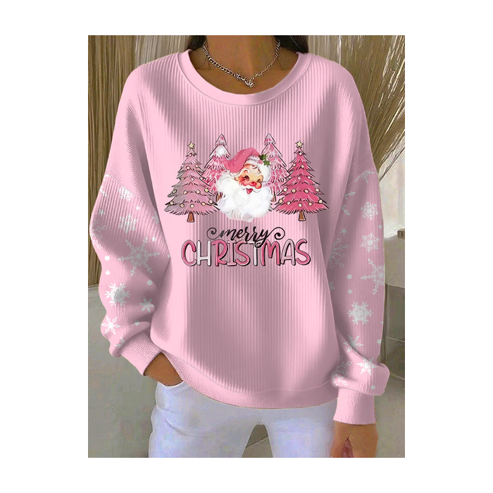 Women Santa Claus Crew Neck Printing Casual Spring/Fall Long Sleeve Sweatshirt