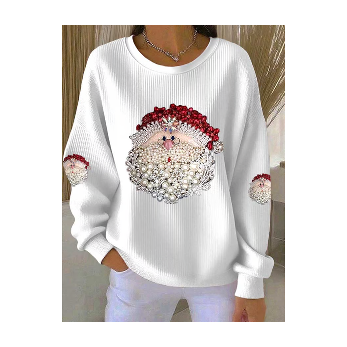 Women Santa Claus Crew Neck Printing Casual Spring/Fall Long Sleeve Sweatshirt