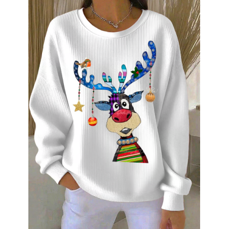 Women Christmas Crew Neck Printing Casual Spring/Fall Long Sleeve Sweatshirt