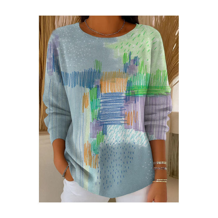 Women Abstract Printing Spring/Fall Casual Long Sleeve Crew Neck Sweater