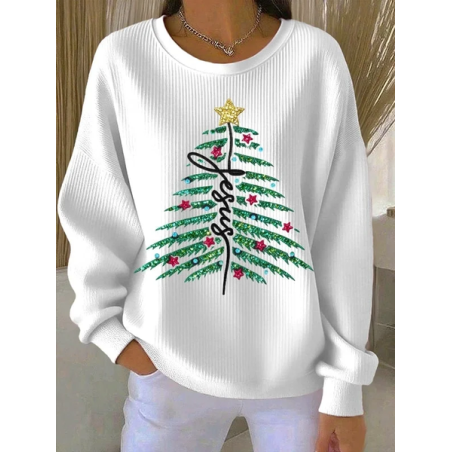 Women Christmas Crew Neck Printing Casual Spring/Fall Long Sleeve Sweatshirt