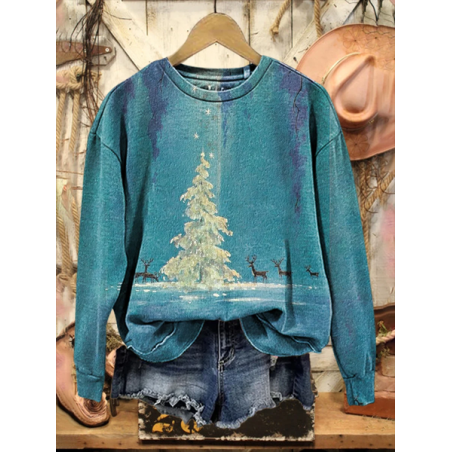 Women Christmas Crew Neck Printing Casual Spring/Fall Long Sleeve Sweatshirt