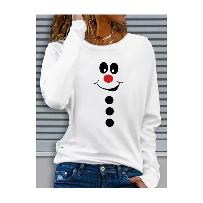 Women Christmas Snowman Long Sleeve Tee T-shirt Crew Neck Printing Casual Spring/Fall Graphic Tee Top